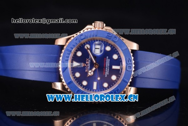 Rolex Yacht-Master 40 Miyota 8215 Automatic Rose Gold Case with Blue Dial and Dot Markers Blue Rubber Strap - Click Image to Close